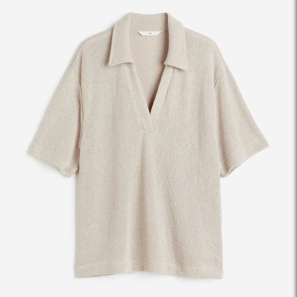 H&M Short Sleeve Knit Polo Top in Light Beige - Picture 3 of 6